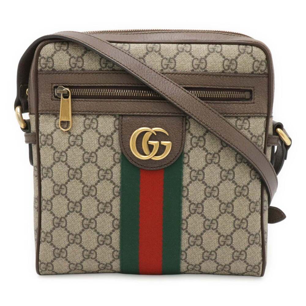 GUCCI Ophidia GG Small Handbag, Supreme Sherry Line Leather, Beige/Mocha Brow...